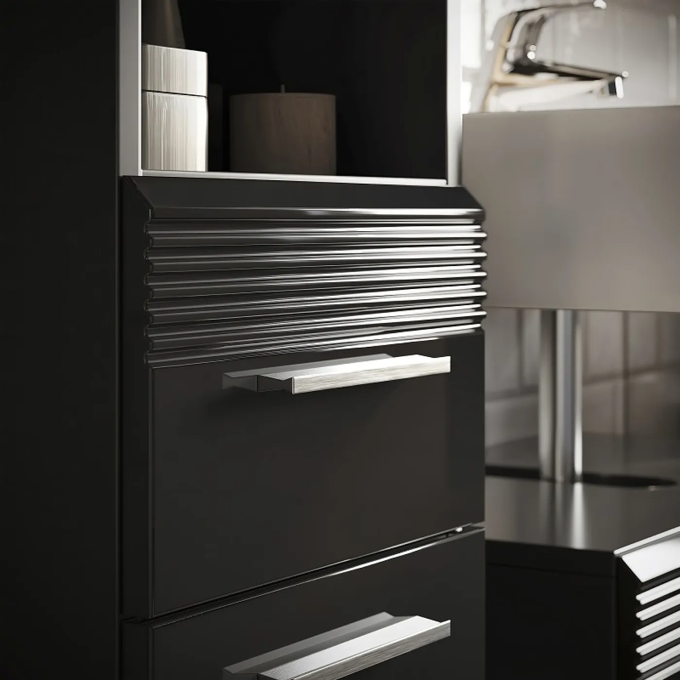 Badezimmer-Set Linus | schwarz Hochglanz | 5-teilig