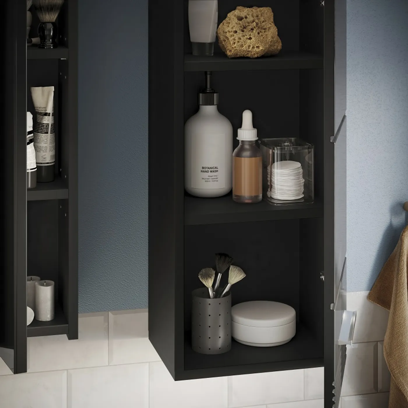 Badezimmer-Set Linus | schwarz Hochglanz | 5-teilig mit Aufsatzleuchte