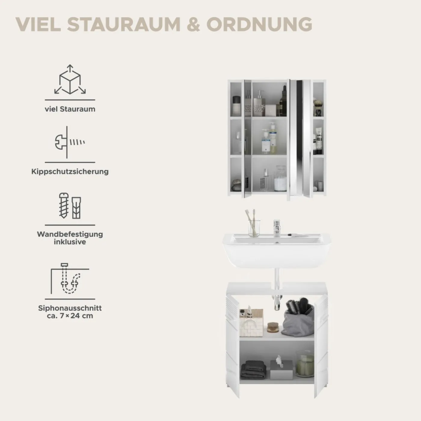 Badezimmer-Set Linus | weiß Hochglanz | 2-teilig ohne Aufsatzleuchte