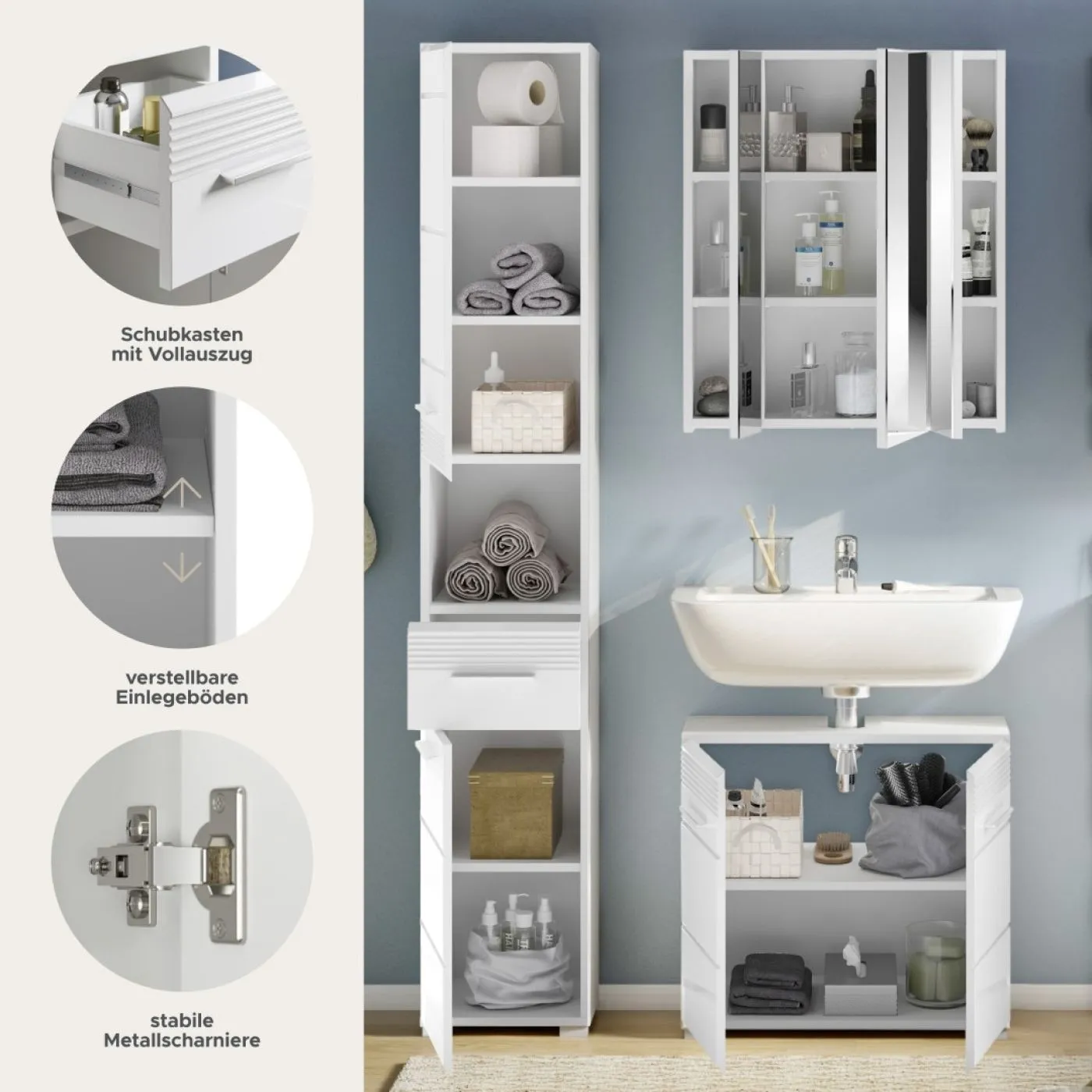 Badezimmer Set Linus | weiß Hochglanz | 3-teilig