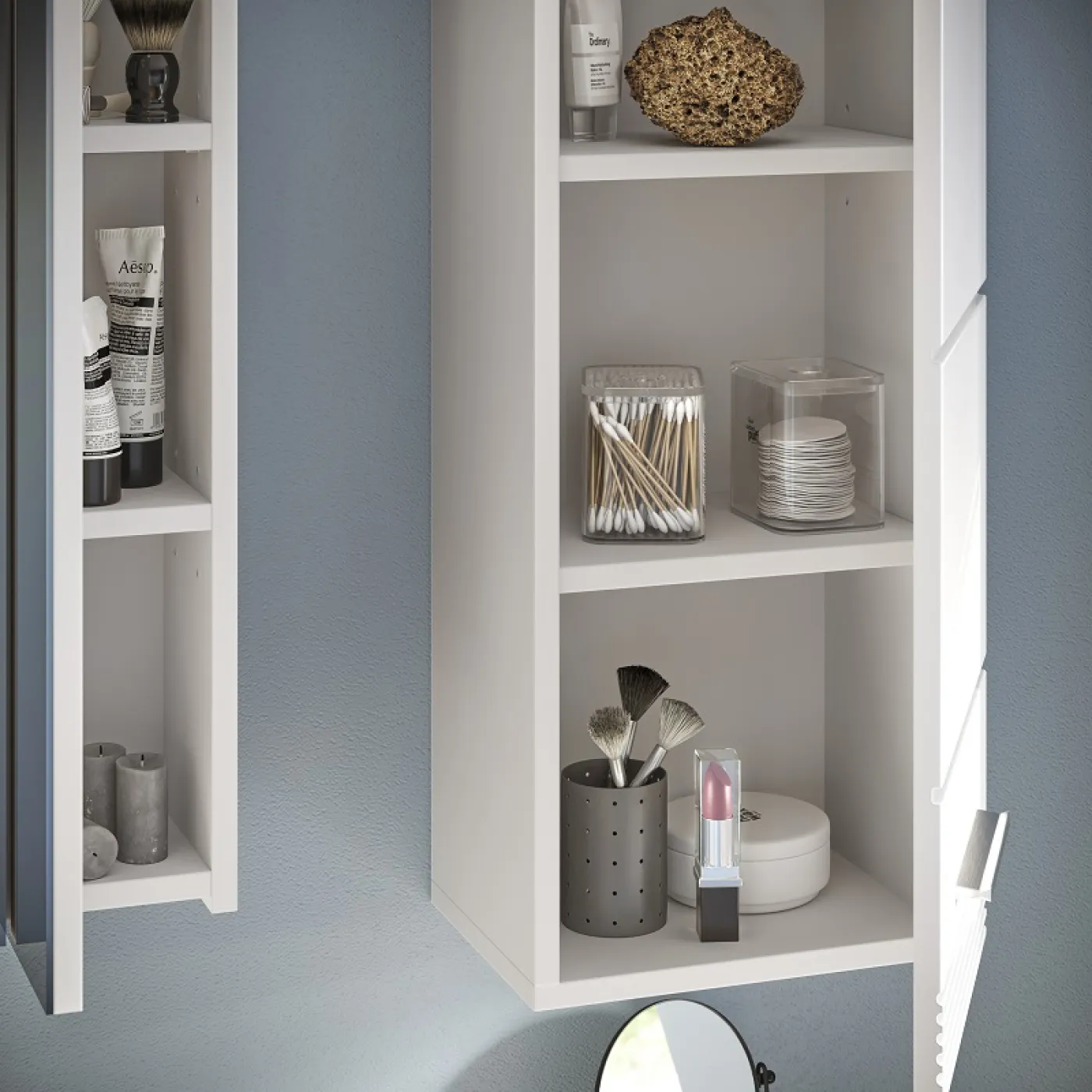 Badezimmer-Set Linus | weiß Hochglanz | 4-teilig mit Aufsatzleuchte