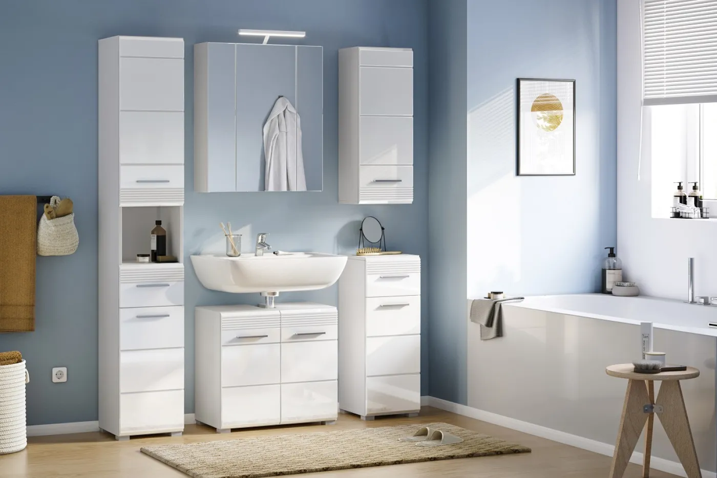 Badezimmer-Set Linus| weiß Hochglanz | 5-teilig