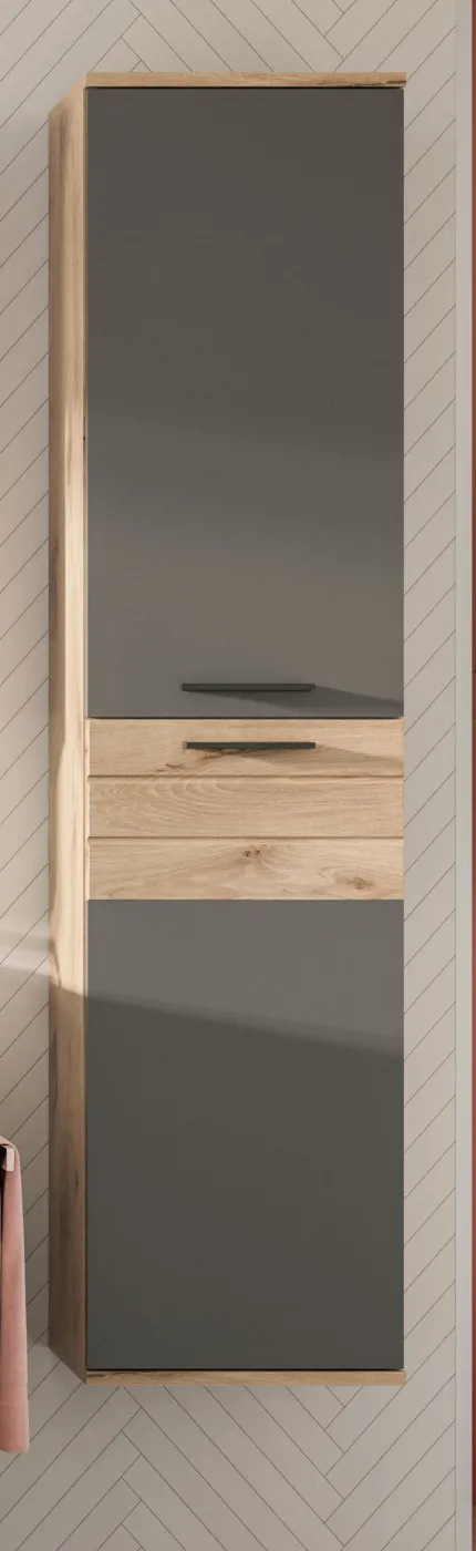 Badezimmer-Set Mason 1 | Nox Oak / Basalt grau | 5-teilig mit Handtuchhalter