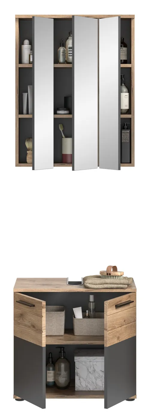 Badezimmer-Set Mason | Nox Oak / Basalt grau | 2-teilig ohne Aufsatzleuchte