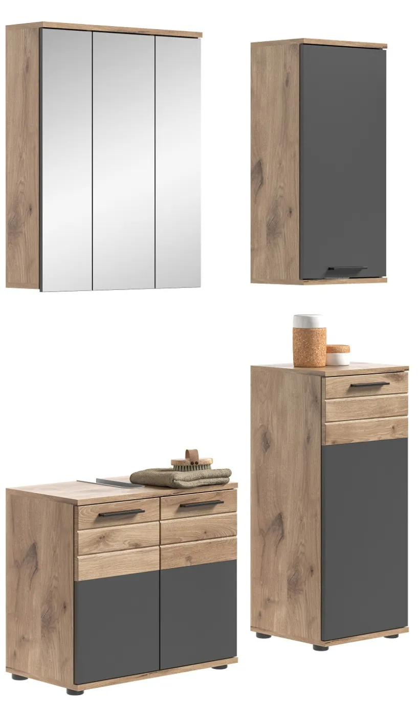 Badezimmer-Set Mason | Nox Oak / Basalt grau | 4-teilig
