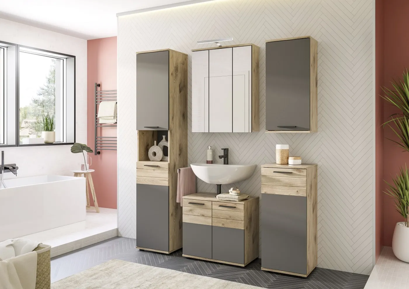 Badezimmer-Set Mason | Nox Oak / Basalt grau | 4-teilig ohne Aufsatzleuchte