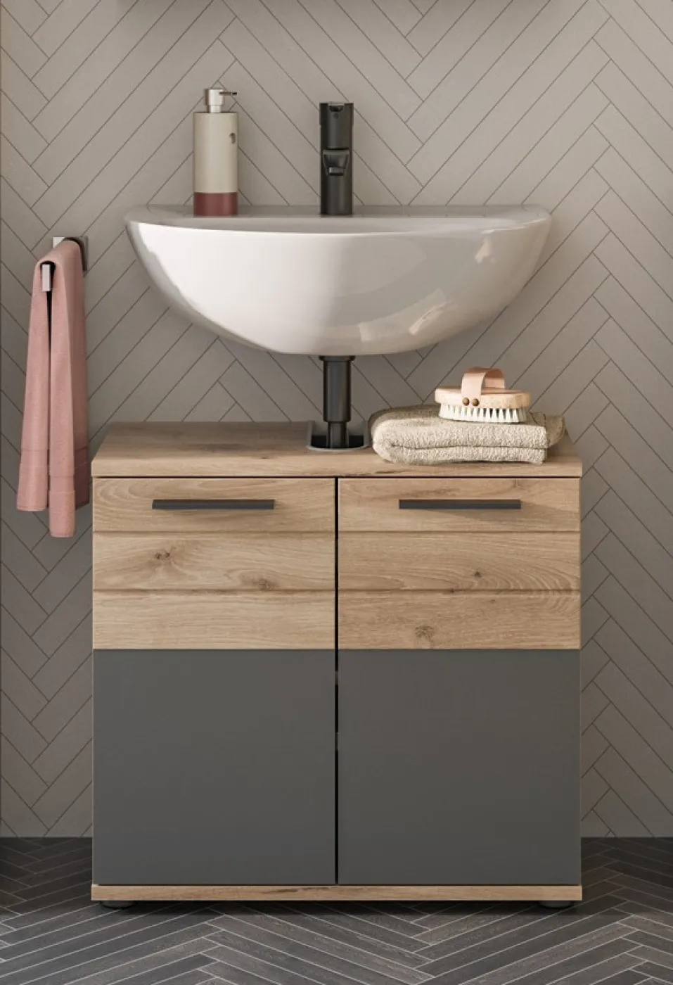 Badezimmer-Set Mason | Nox Oak / Basalt grau | 5-teilig ohne Aufsatzleuchte