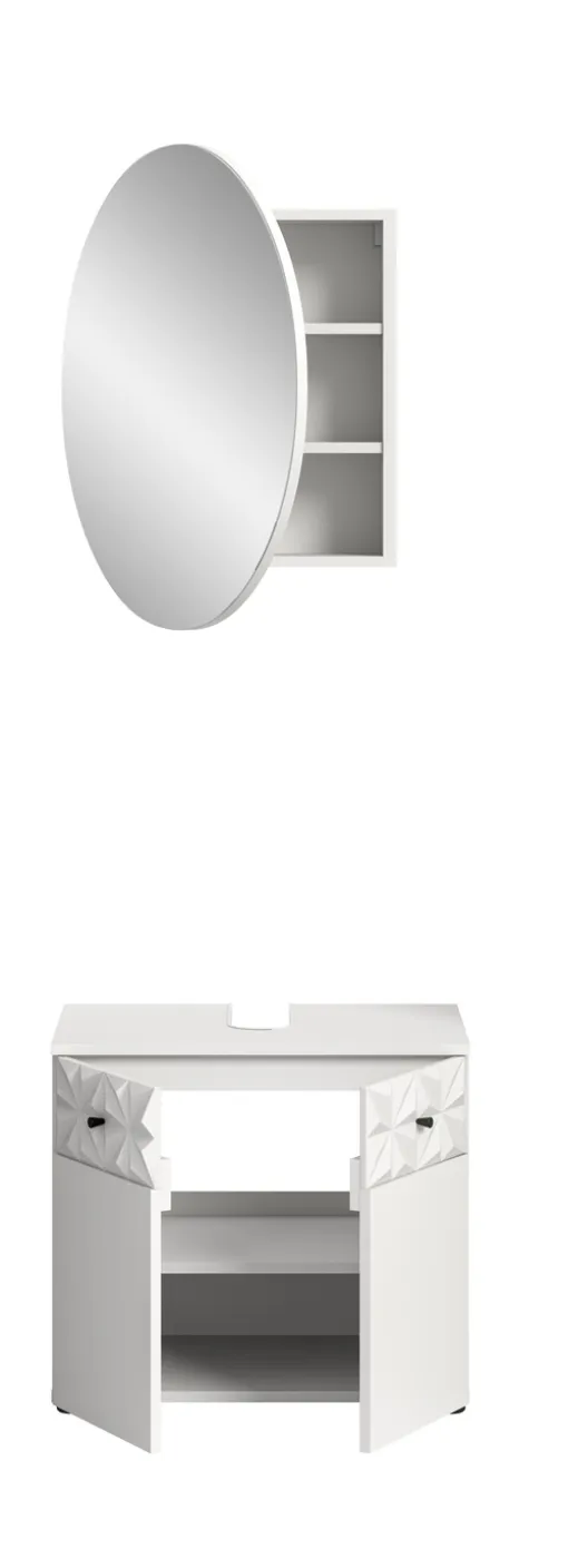 Badezimmer-Set Prisma 4 | weiß / weiß Hochglanz | 2-teilig | mit Beleuchtung