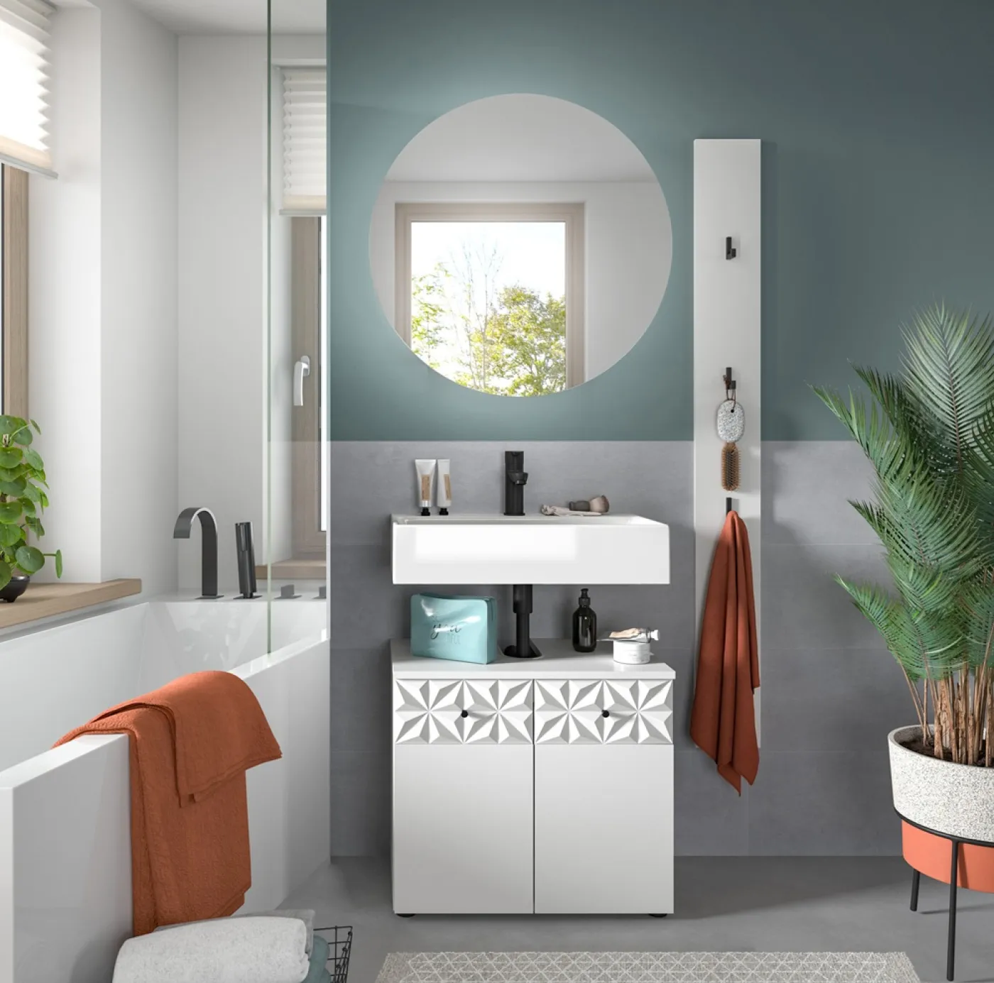 Badezimmer-Set Prisma 4 | weiß / weiß Hochglanz | 3-teilig | ohne Beleuchtung