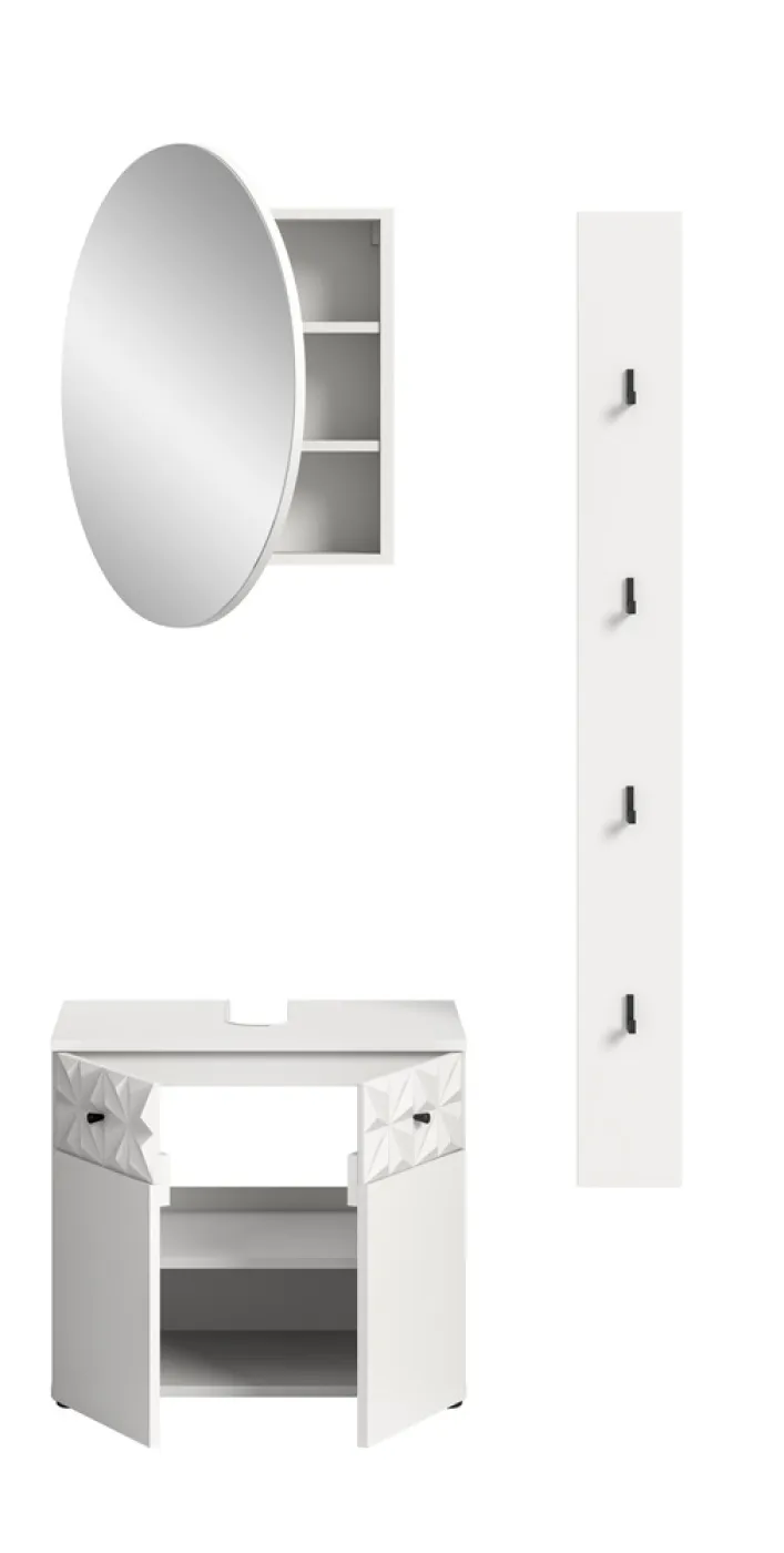 Badezimmer-Set Prisma 4 | weiß / weiß Hochglanz | 3-teilig | ohne Beleuchtung