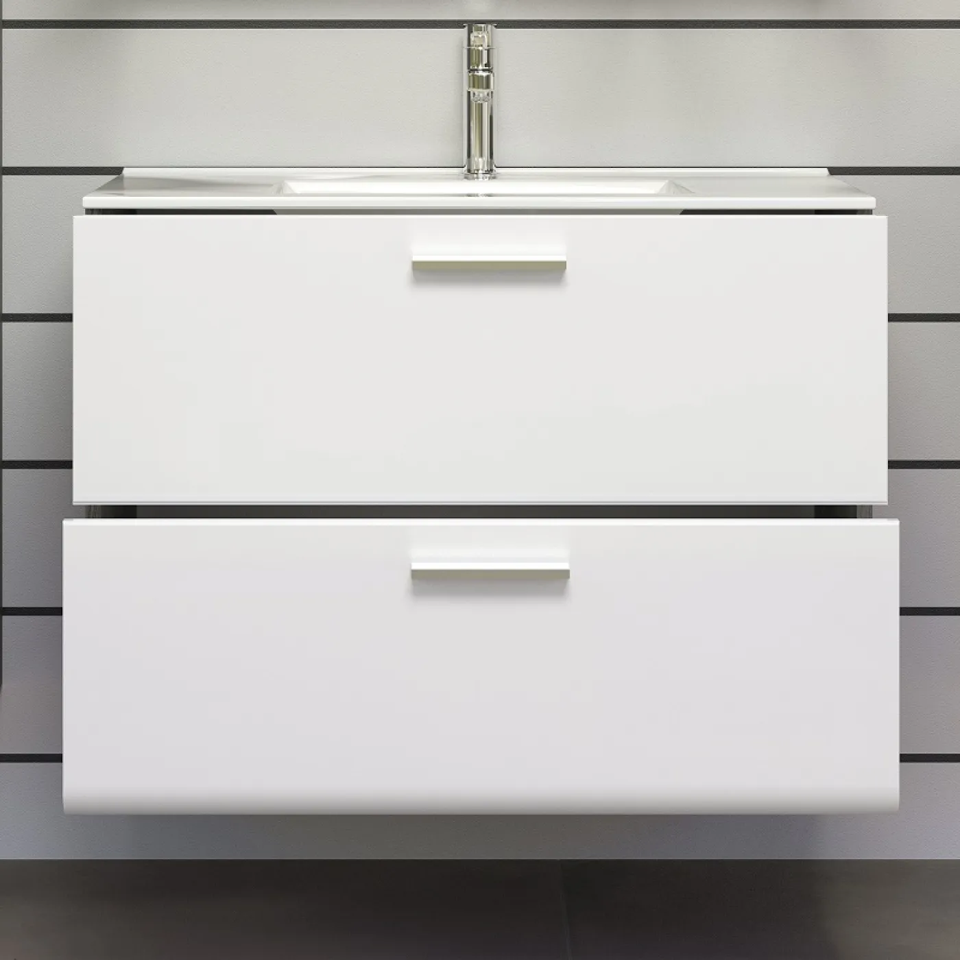 Badezimmer Set Riva 1 | inkl. Waschbecken | weiß / rauchsilber | 3-teilig