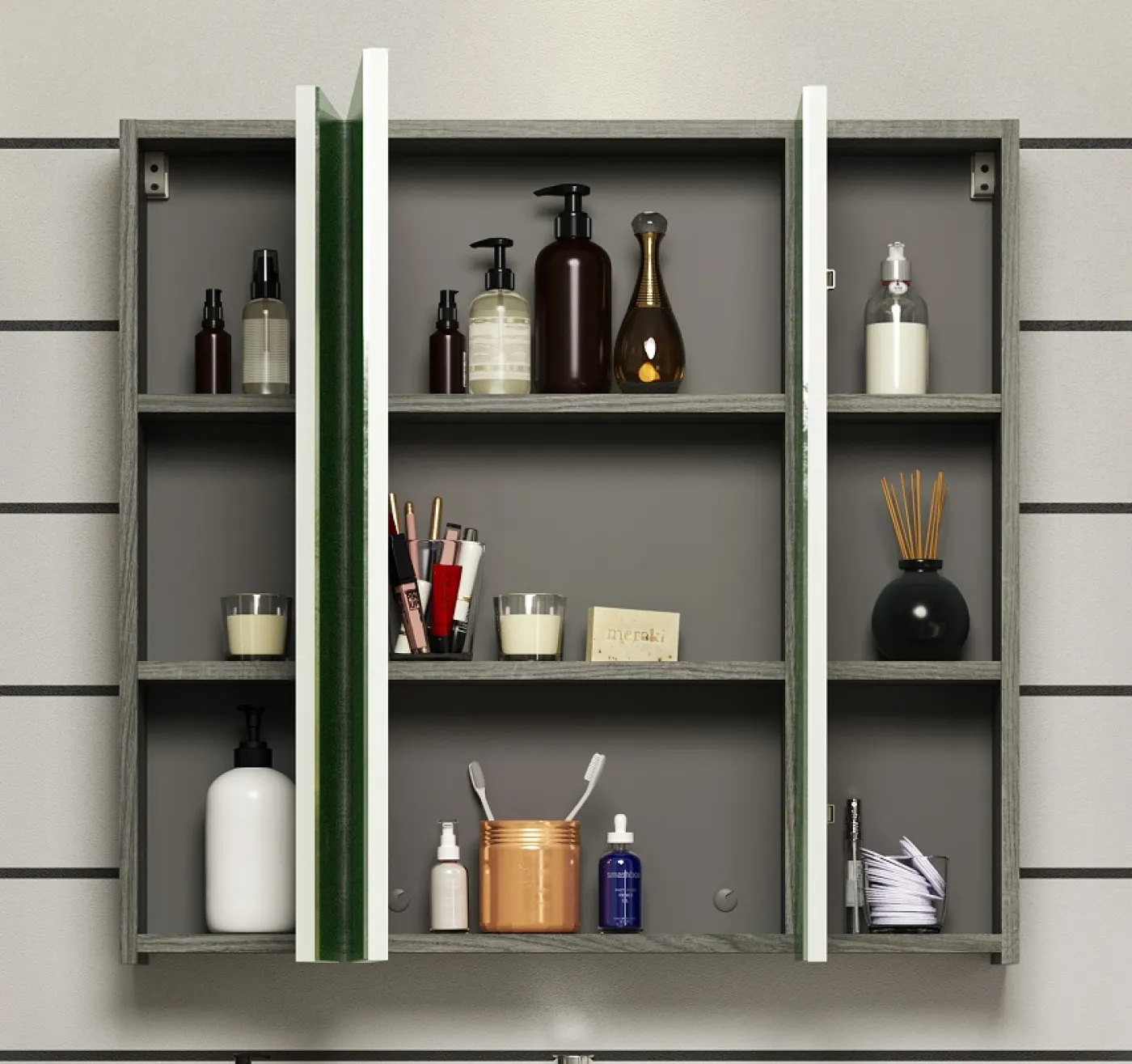 Badezimmer Set Riva 1 | inkl. Waschbecken | weiß / rauchsilber | 3-teilig