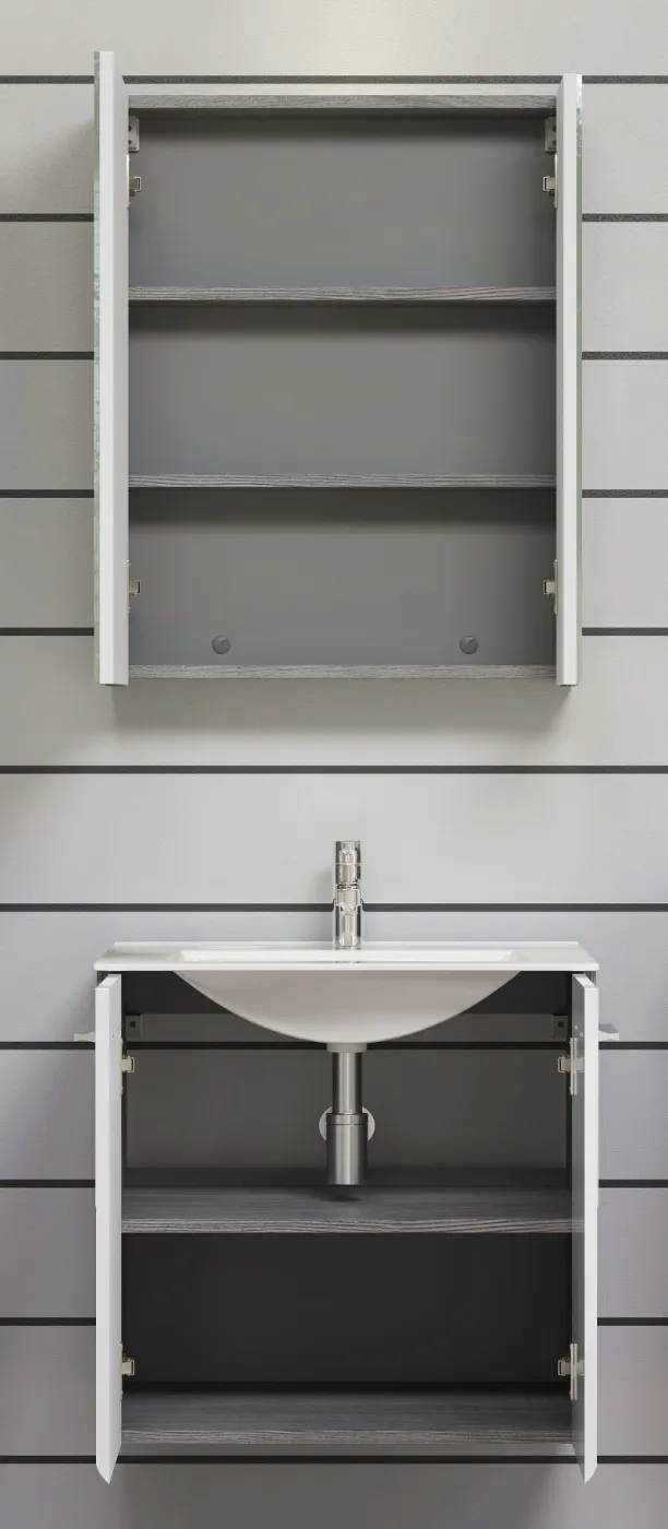 Badezimmer-Set Riva | inkl. Waschbecken | weiß / rauchsilber | 2-teilig