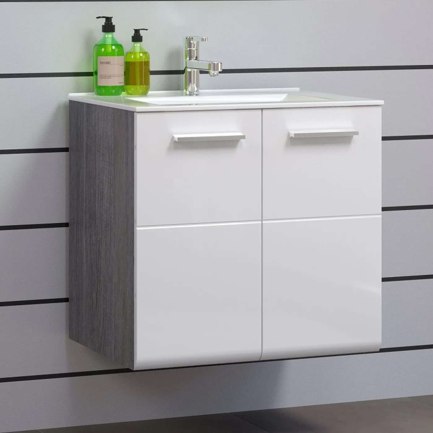 Badezimmer-Set Riva | inkl. Waschbecken | weiß / rauchsilber | 2-teilig