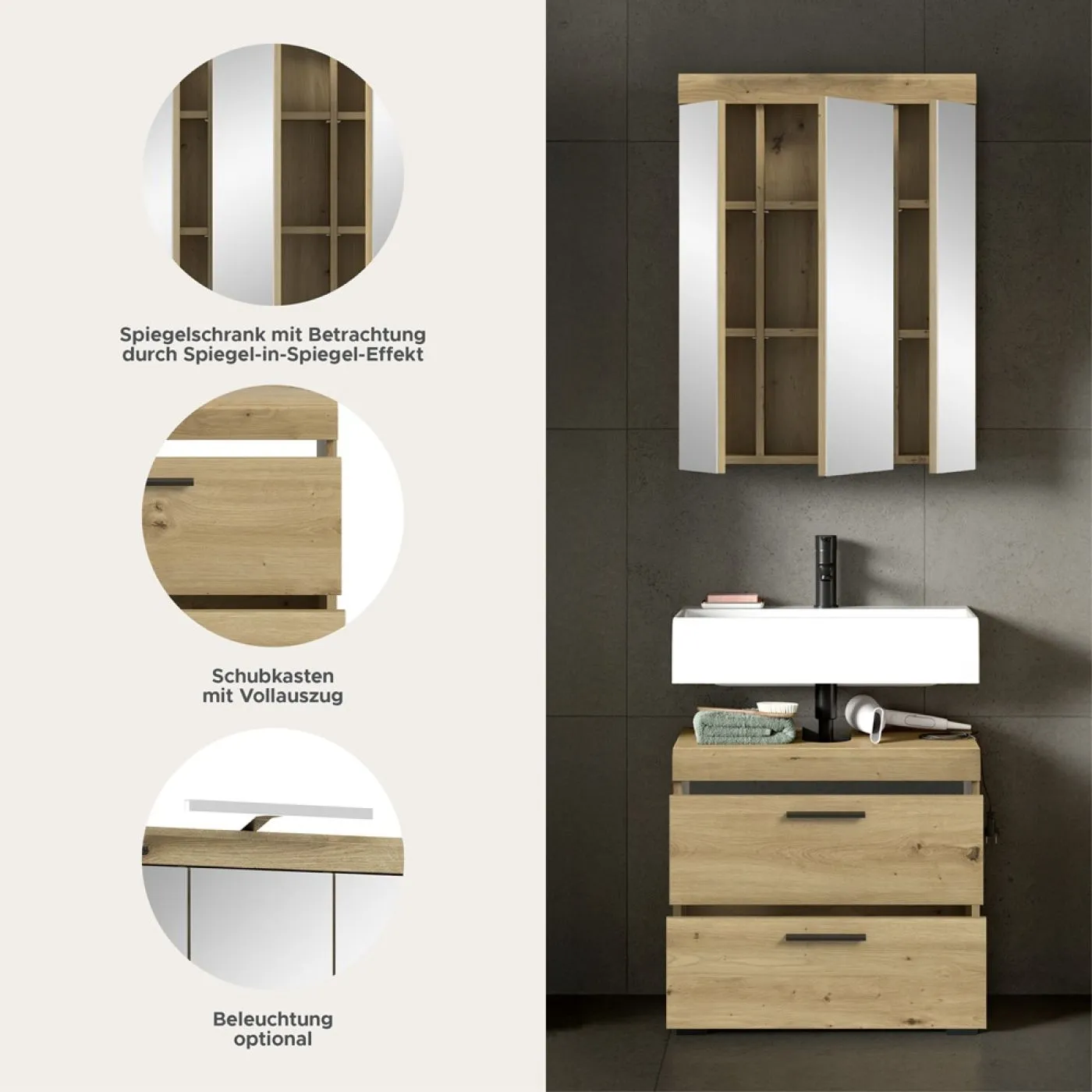Badezimmer-Set Scout 1 | Artisan Eiche | 2-teilig mit Aufsatzleuchte