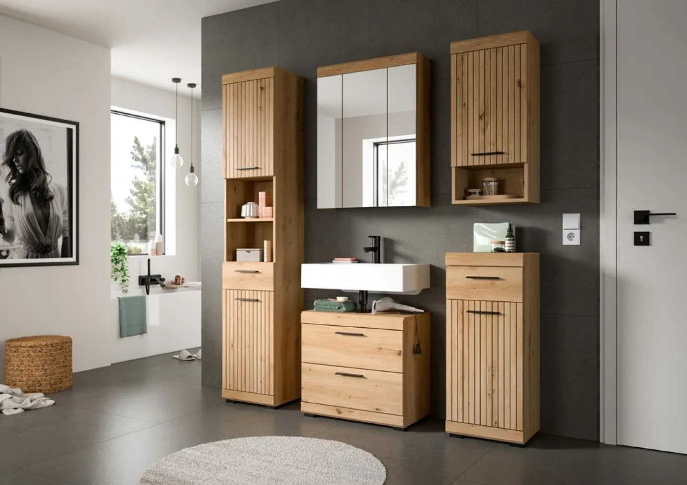 Badezimmer-Set Scout 1 | Artisan Eiche | 2-teilig mit Aufsatzleuchte