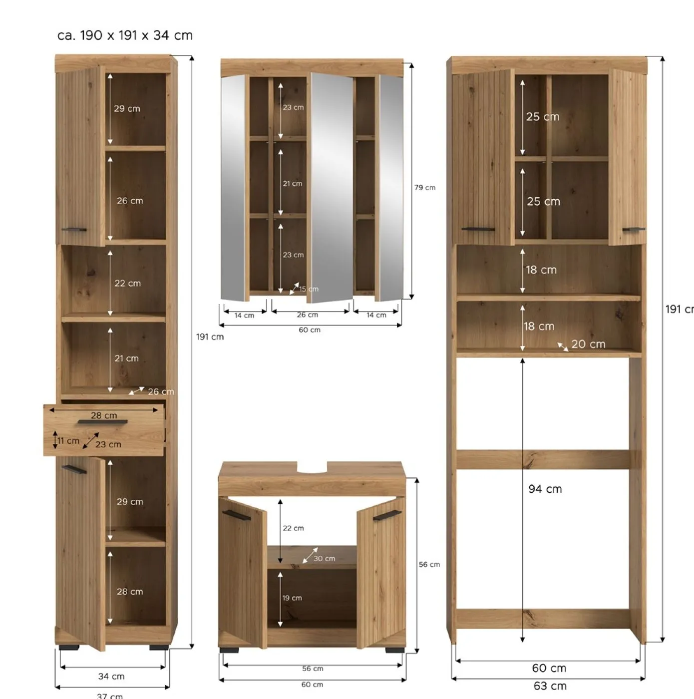 Badezimmer-Set Scout 1 | Artisan Eiche | 4-teilig mit Aufsatzleuchte