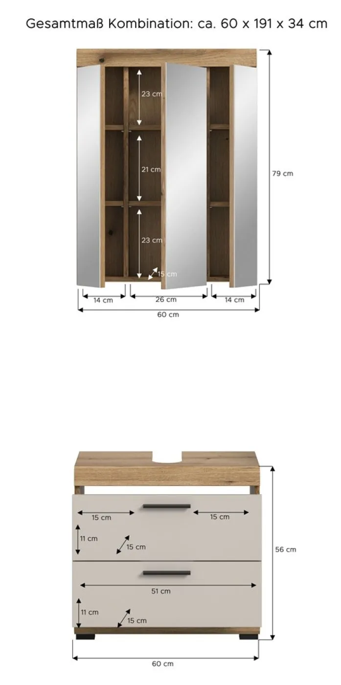 Badezimmer-Set Scout 1 | Kaschmir / Evoak Oak | 2-teilig mit Aufsatzleuchte