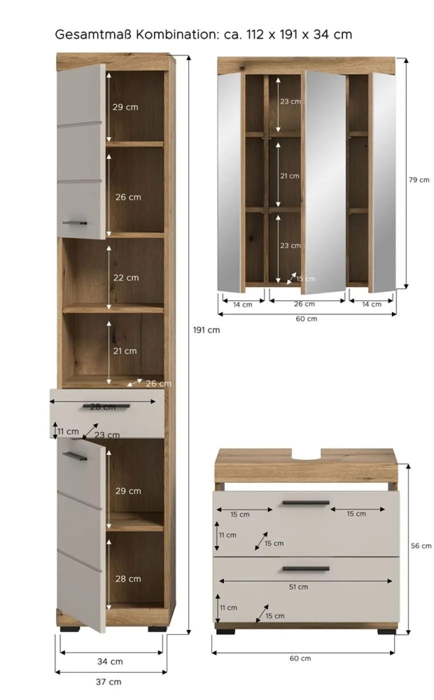 Badezimmer-Set Scout 1 | Kaschmir / Evoak Oak | 3-teilig ohne Aufsatzleuchte