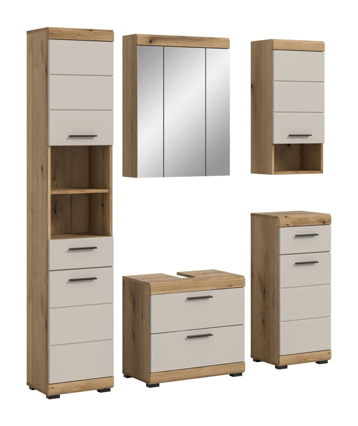 Badezimmer-Set Scout 1 | Kaschmir / Evoak Oak | 5-teilig mit Aufsatzleuchte