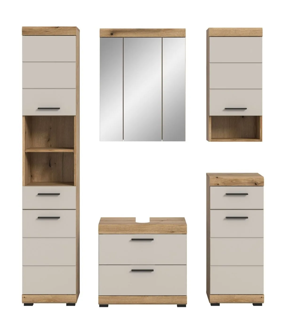 Badezimmer-Set Scout 1 | Kaschmir / Evoak Oak | 5-teilig mit Aufsatzleuchte