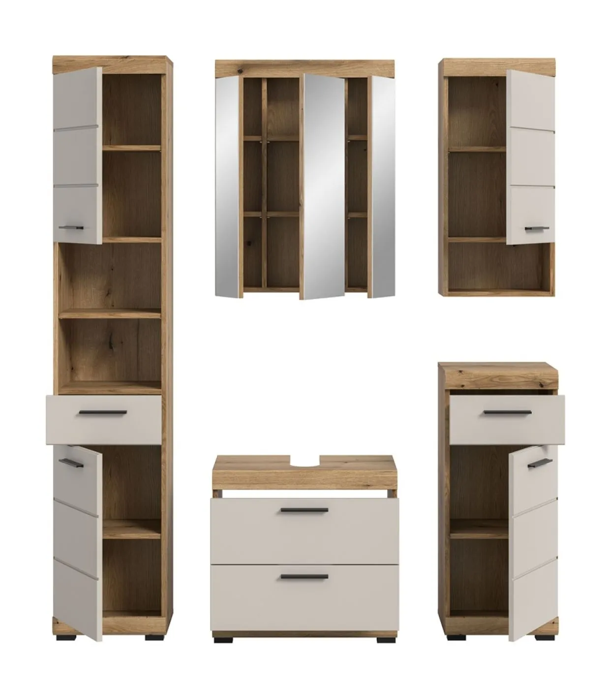 Badezimmer-Set Scout 1 | Kaschmir / Evoak Oak | 5-teilig mit Aufsatzleuchte