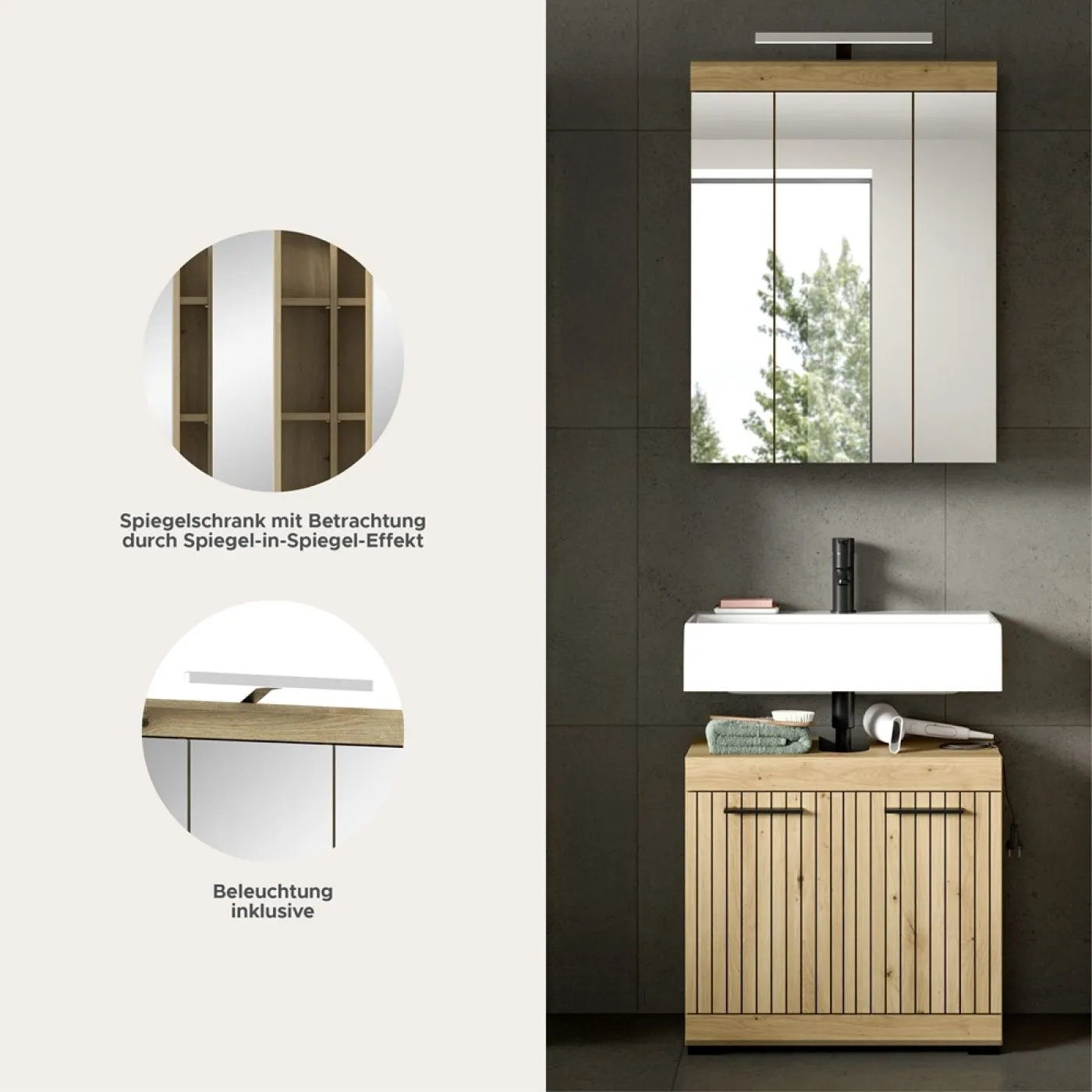 Badezimmer-Set Scout 2 | Artisan Eiche | 2-teilig mit Aufsatzleuchte
