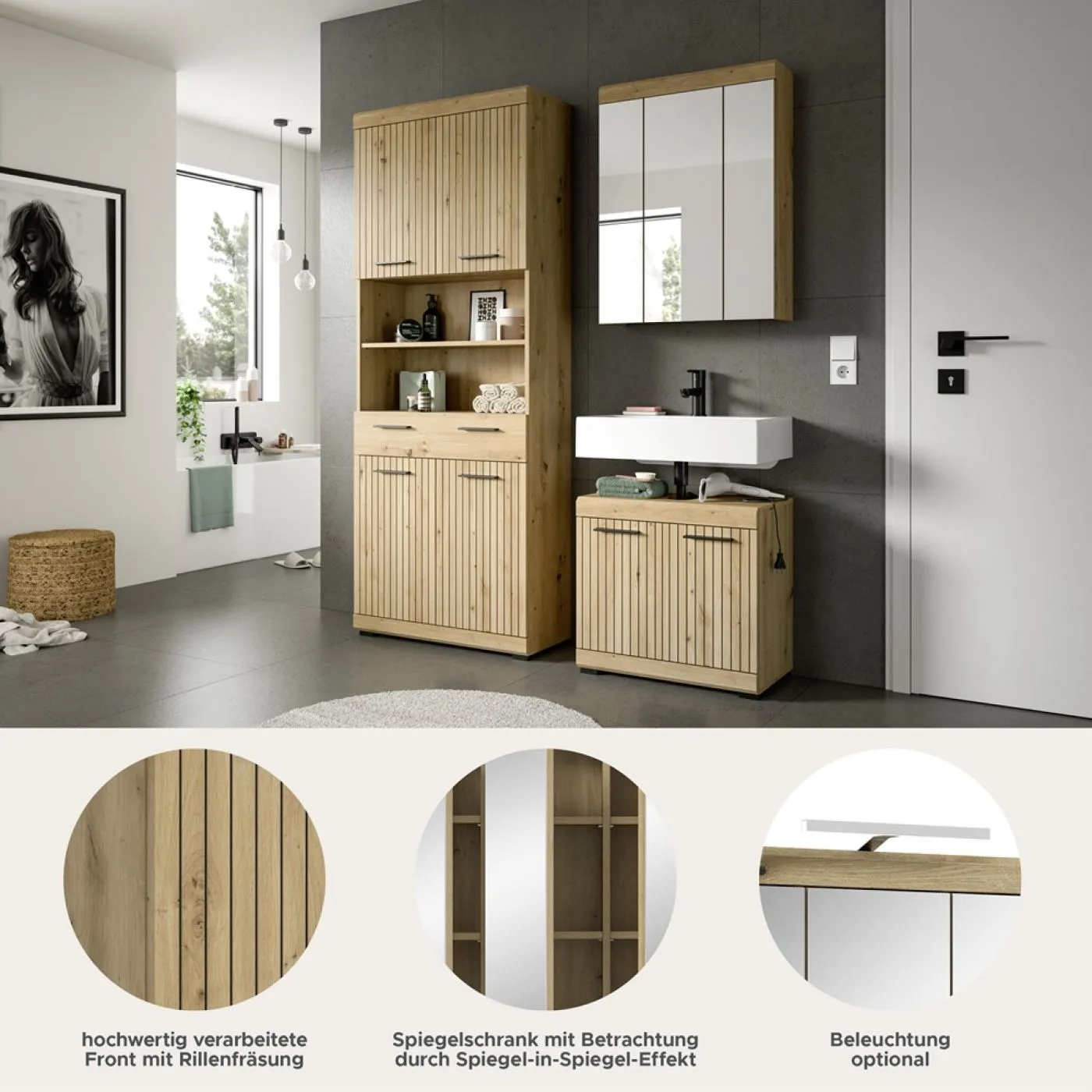 Badezimmer-Set Scout 2 | Artisan Eiche | 3-teilig ohne Aufsatzleuchte
