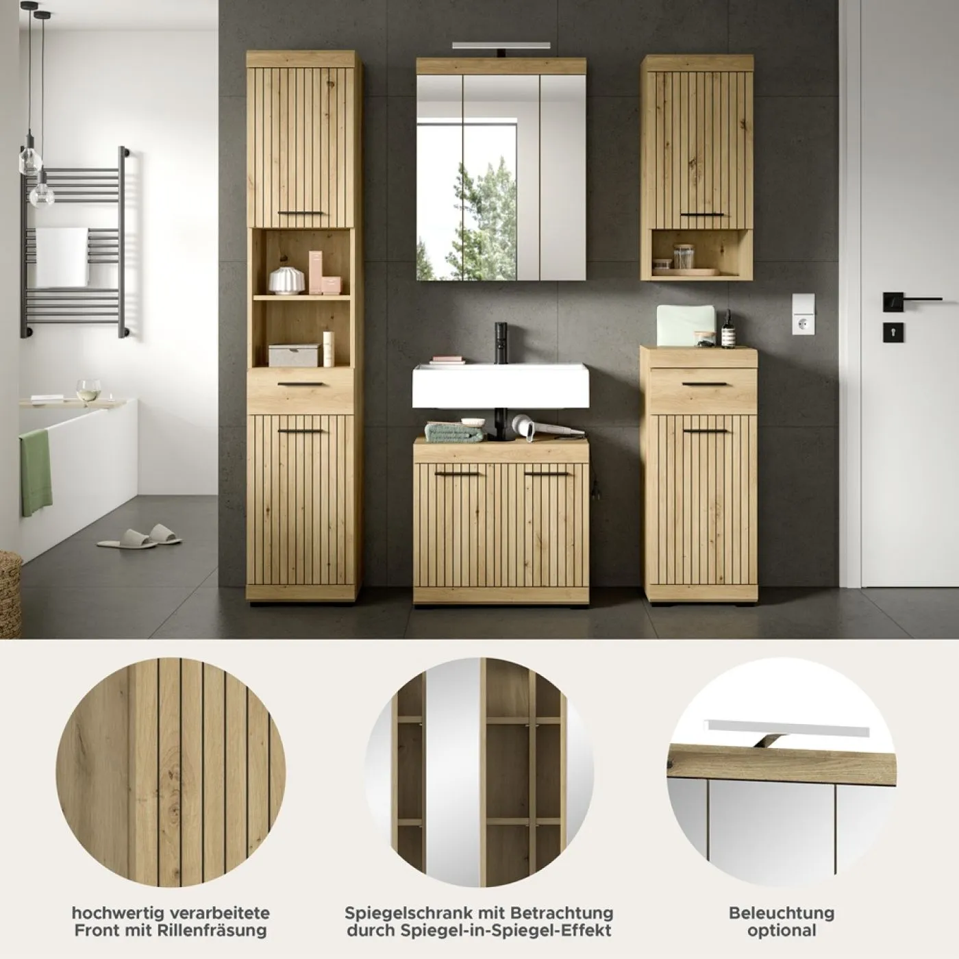 Badezimmer-Set Scout 2 | Artisan Eiche | 5-teilig mit Aufsatzleuchte