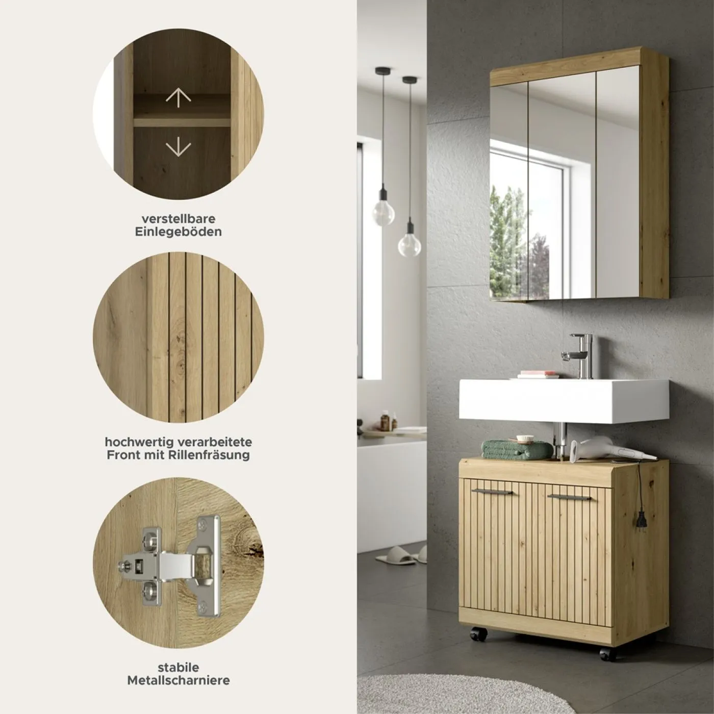 Badezimmer-Set Scout 2 auf Rollen | Artisan Eiche | 2-teilig