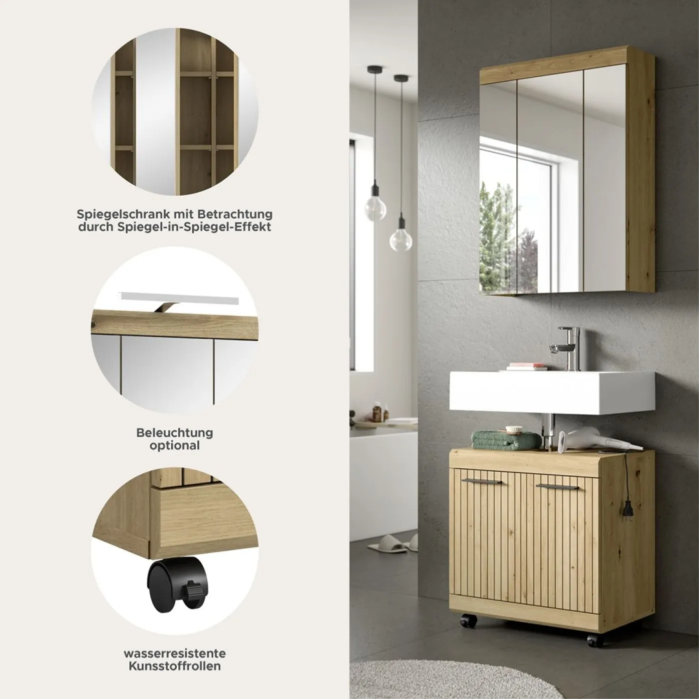 Badezimmer-Set Scout 2 auf Rollen | Artisan Eiche | 2-teilig