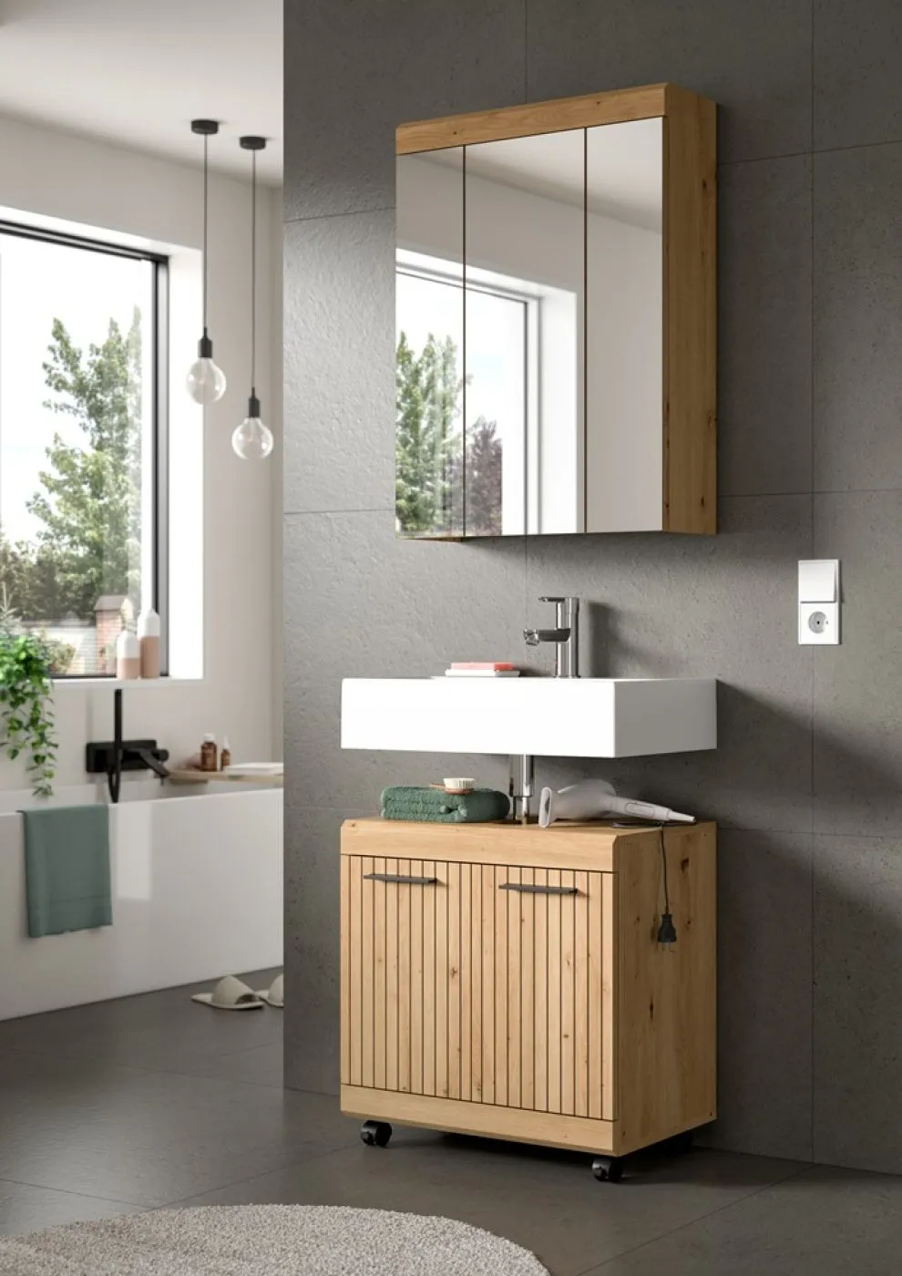Badezimmer-Set Scout 2 auf Rollen | Artisan Eiche | 2-teilig