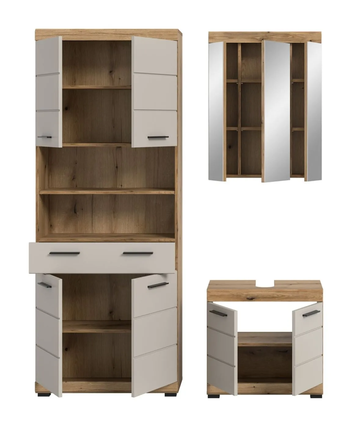 Badezimmer-Set Scout 2 | Kaschmir / Evoak Oak | 3-teilig mit Aufsatzleuchte