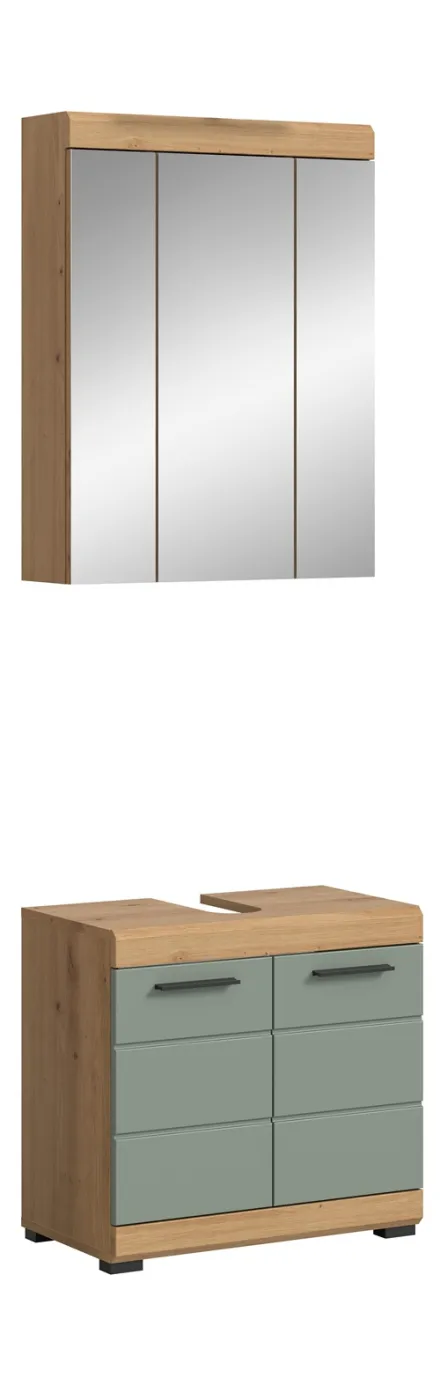 Badezimmer-Set Scout 2 | Salbei / Artisan Eiche | 2-teilig | mit Aufsatzleuchte