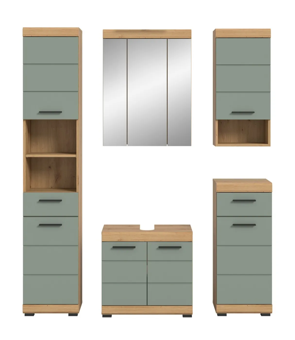 Badezimmer-Set Scout 2 | Salbei / Artisan Eiche | 5-teilig | optional Aufsatzleuchte