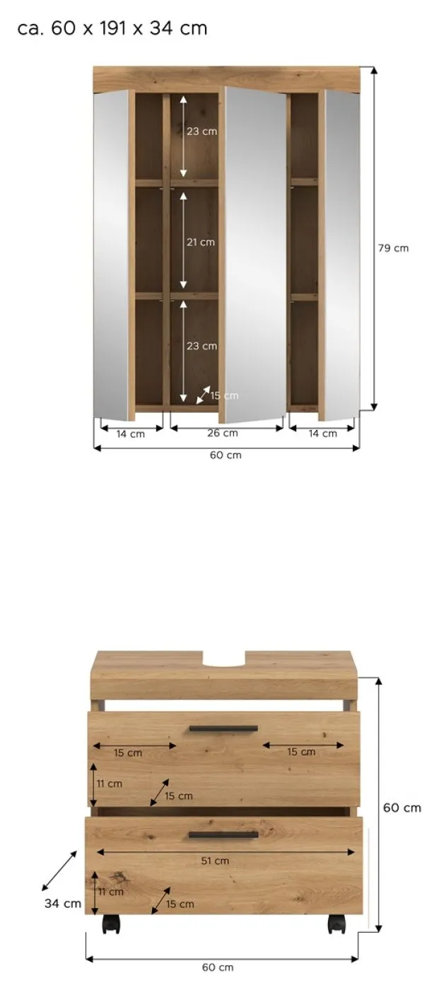 Badezimmer-Set Scout 3 auf Rollen | Artisan Eiche | 2-teilig