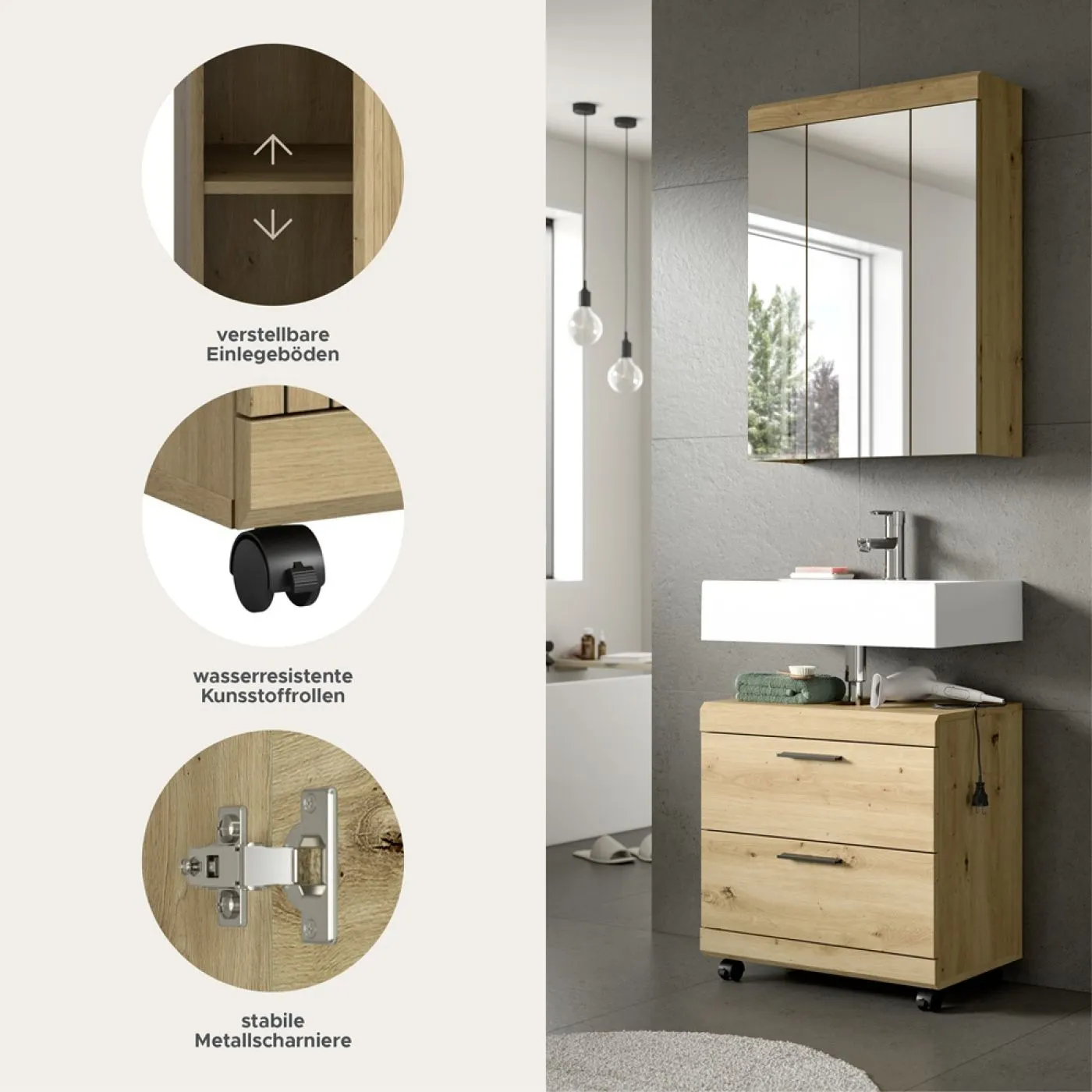 Badezimmer-Set Scout 3 auf Rollen | Artisan Eiche | 2-teilig