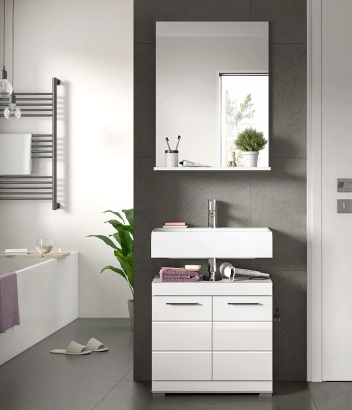 Badezimmer-Set Scout 3 | weiß Hochglanz / weiß | 2-teilig | optional Aufsatzleuchte