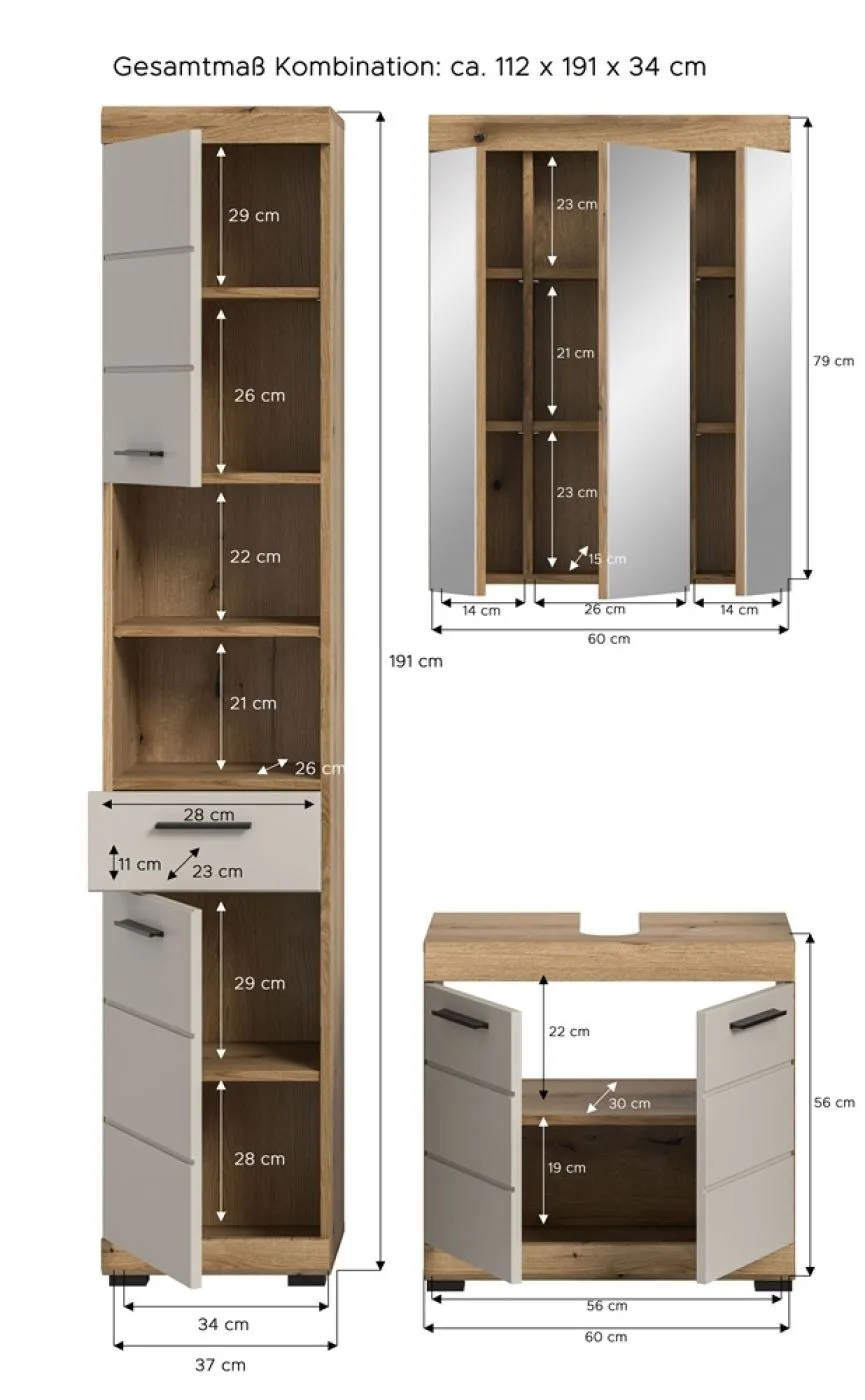 Badezimmer-Set Scout | Kaschmir / Evoak Oak | 3-teilig mit Aufsatzleuchte