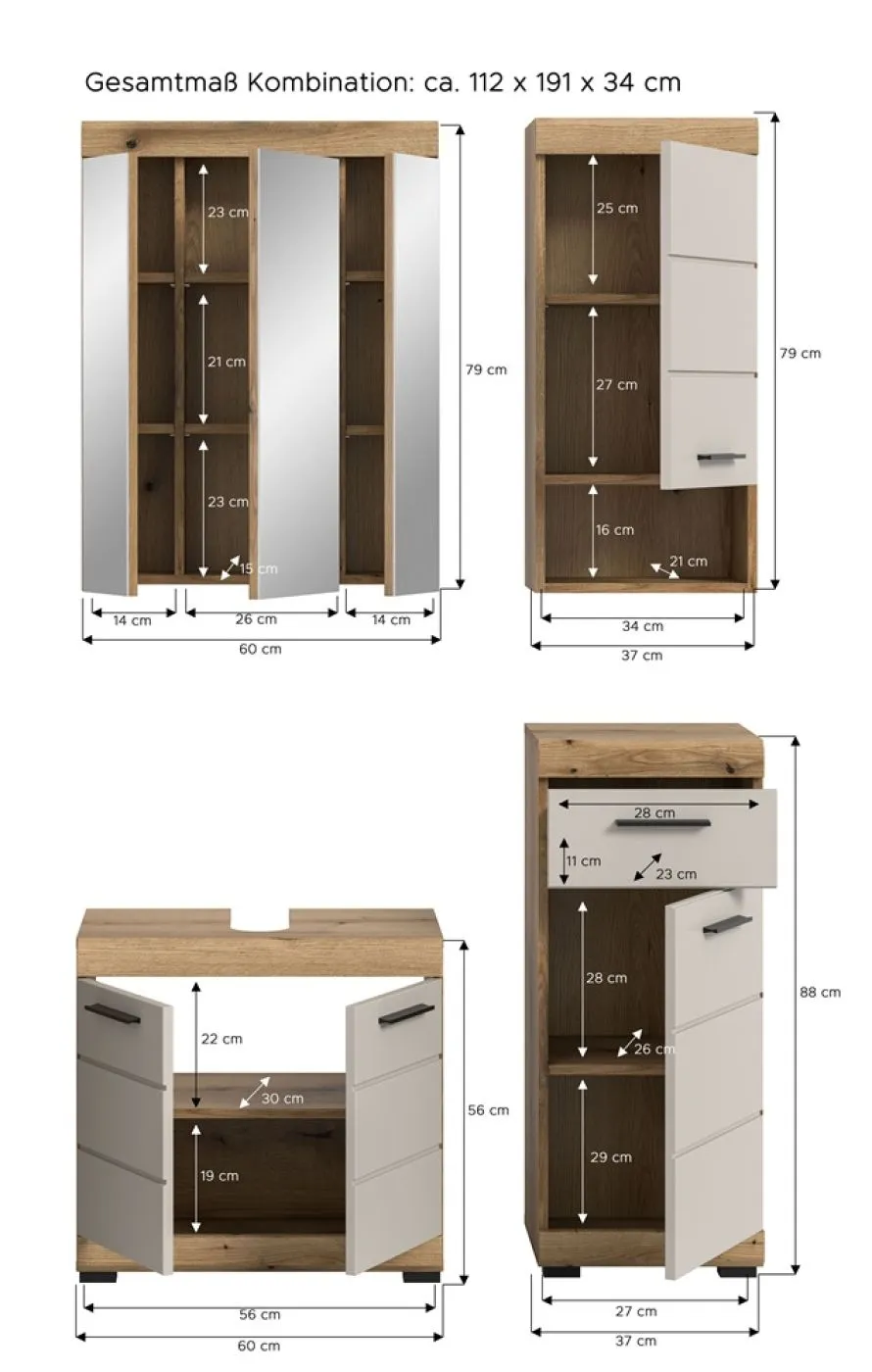 Badezimmer-Set Scout | Kaschmir / Evoak Oak | 4-teilig mit Aufsatzleuchte