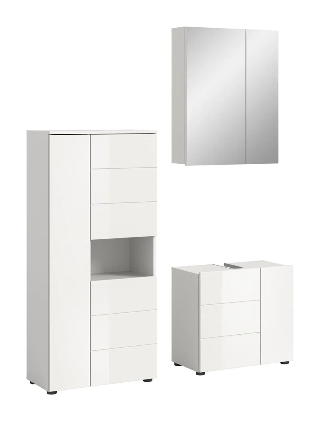 Badezimmer-Set Vira | 3-teilig | weiß / weiß Hochglanz | mit Aufzatzleuchte