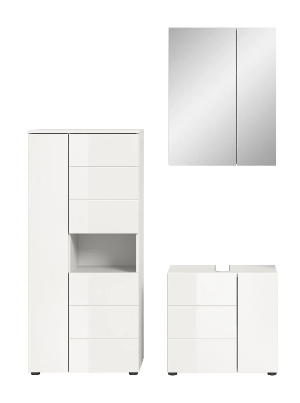 Badezimmer-Set Vira | 3-teilig | weiß / weiß Hochglanz | mit Aufzatzleuchte