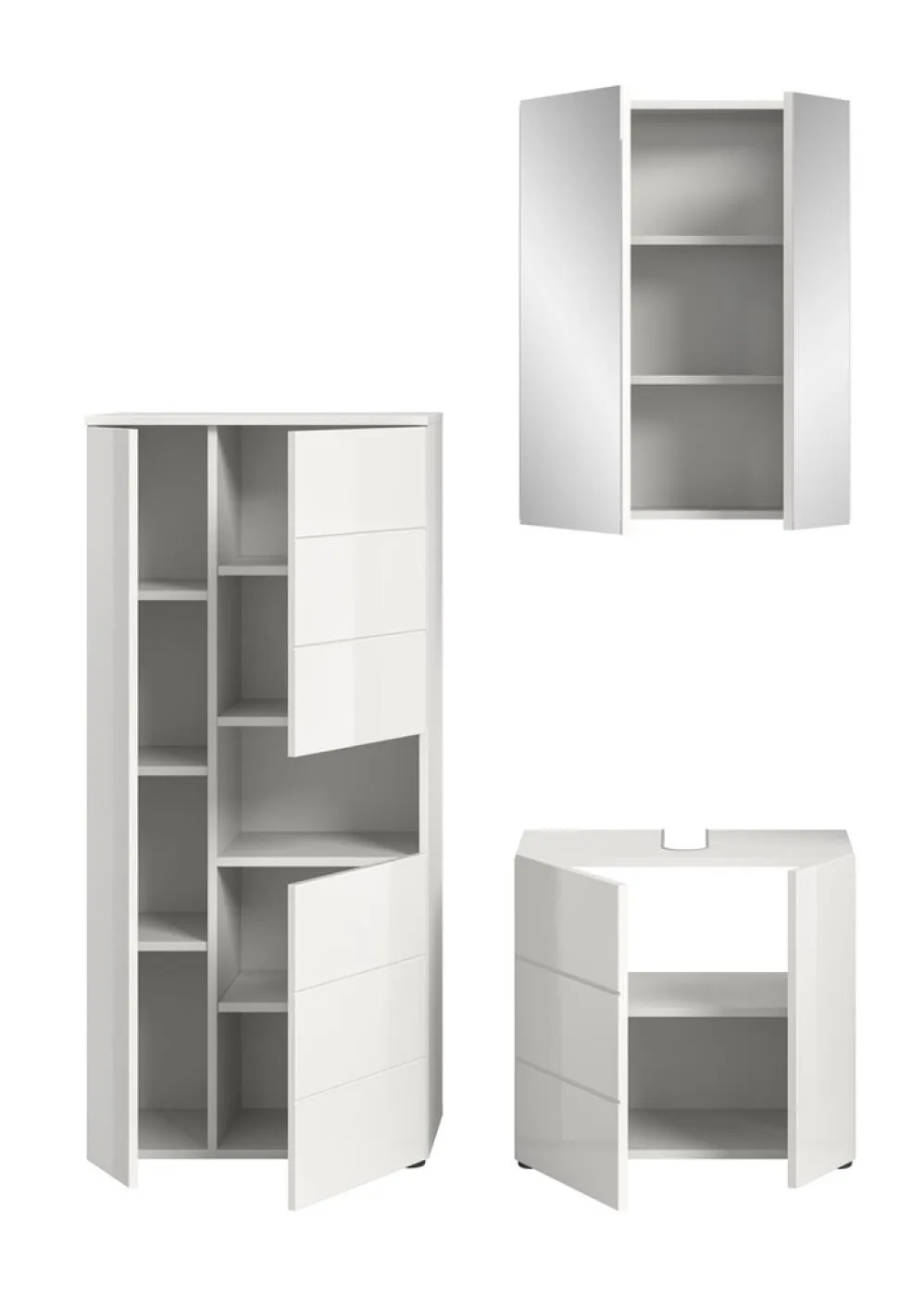 Badezimmer-Set Vira | 3-teilig | weiß / weiß Hochglanz | mit Aufzatzleuchte