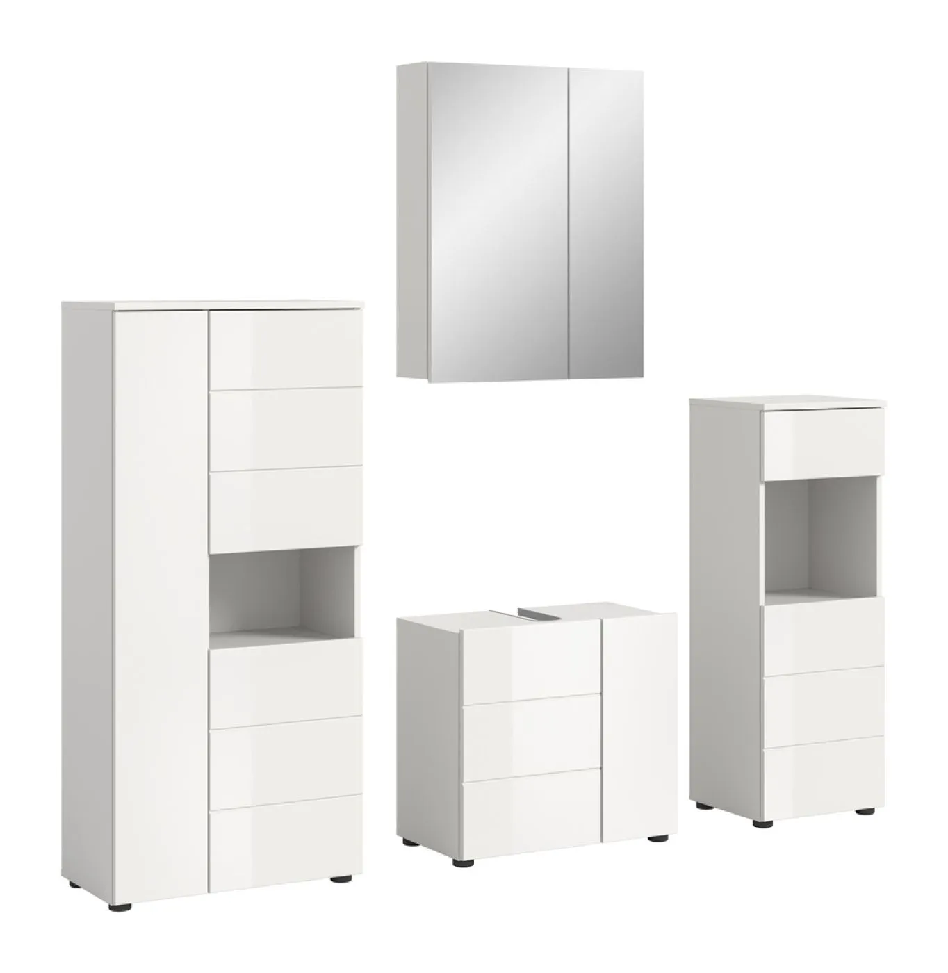 Badezimmer-Set Vira | 4-teilig | weiß / weiß Hochglanz | optional LED Beleuchtung