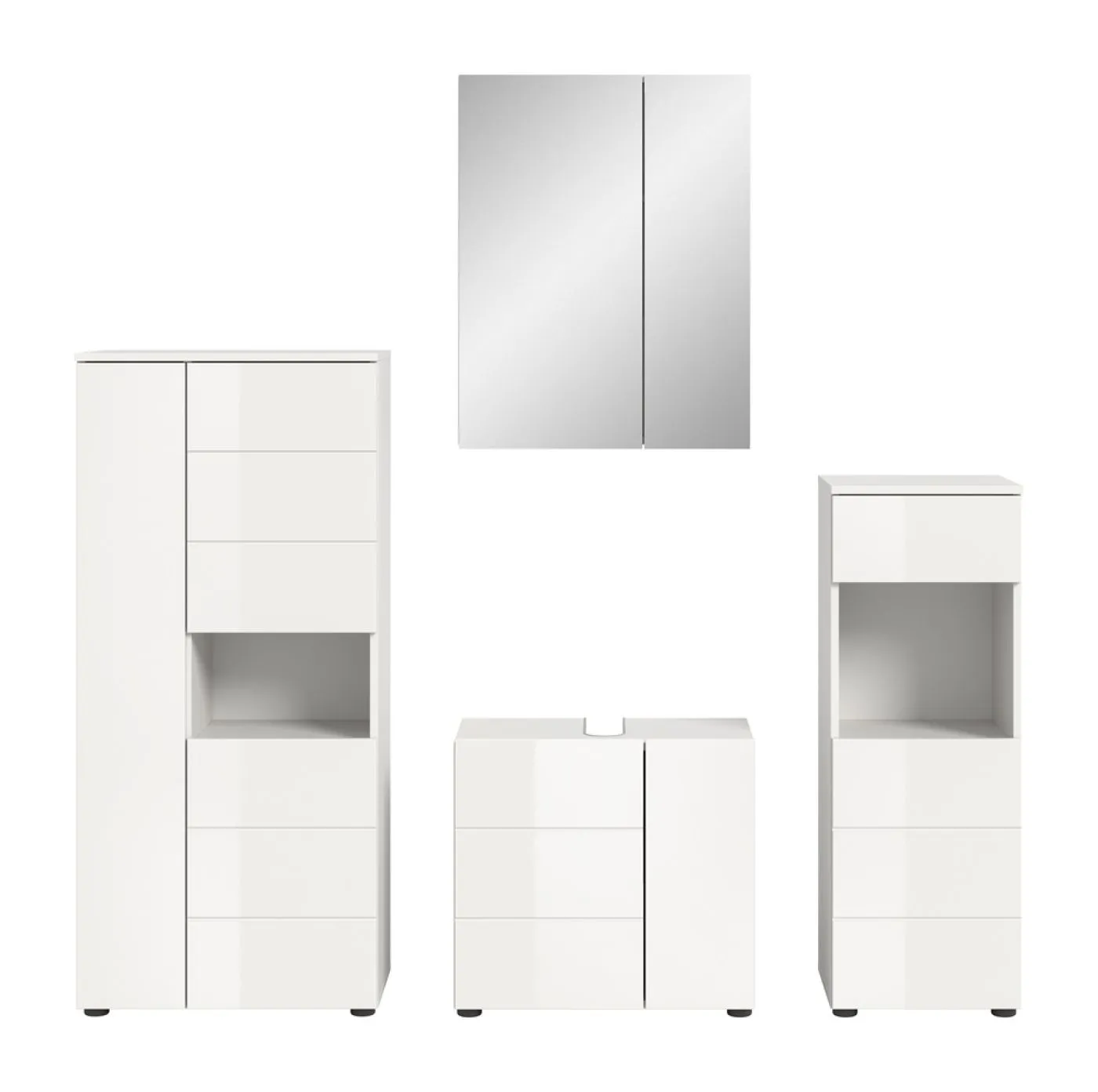 Badezimmer-Set Vira | 4-teilig | weiß / weiß Hochglanz | optional LED Beleuchtung