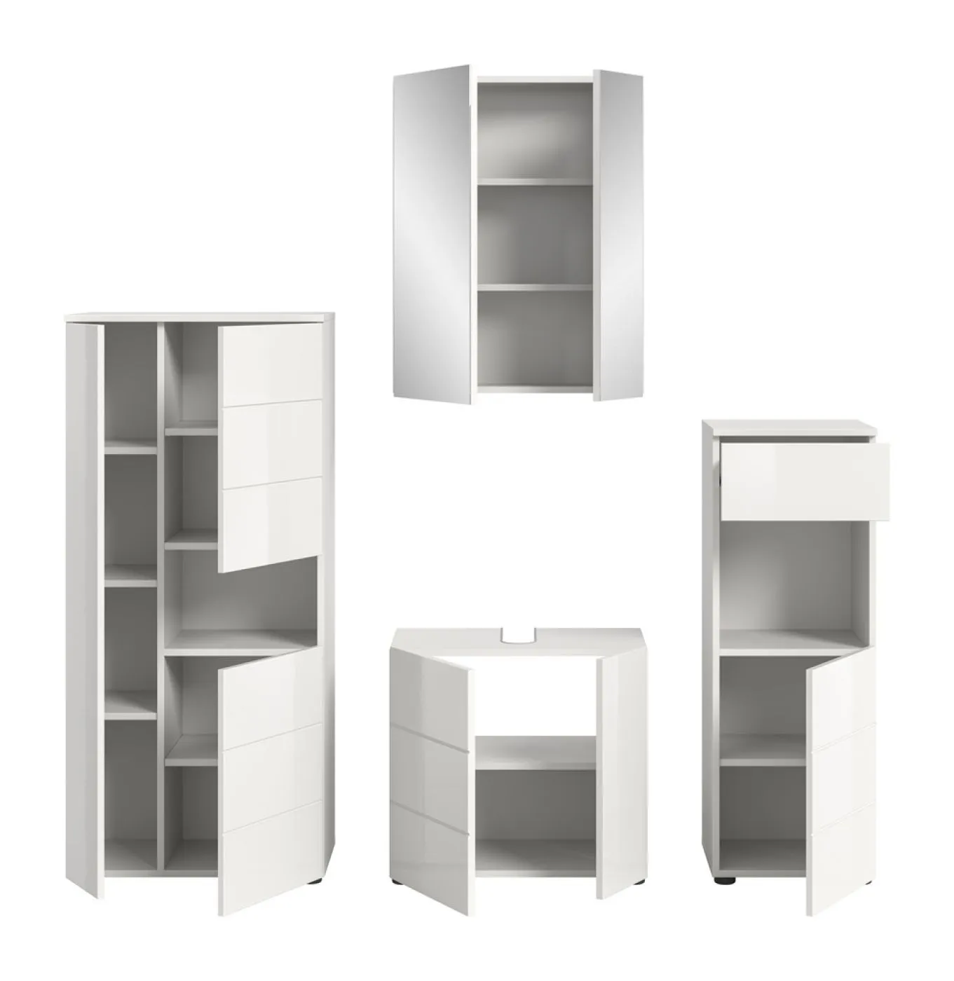 Badezimmer-Set Vira | 4-teilig | weiß / weiß Hochglanz | optional LED Beleuchtung