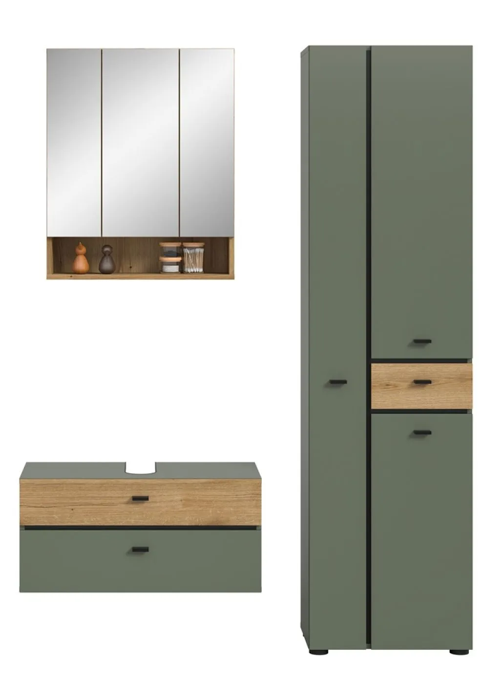 Badkombination Bad Set Aqua | 3-teilig | Sage Green / Evoke Oak mit