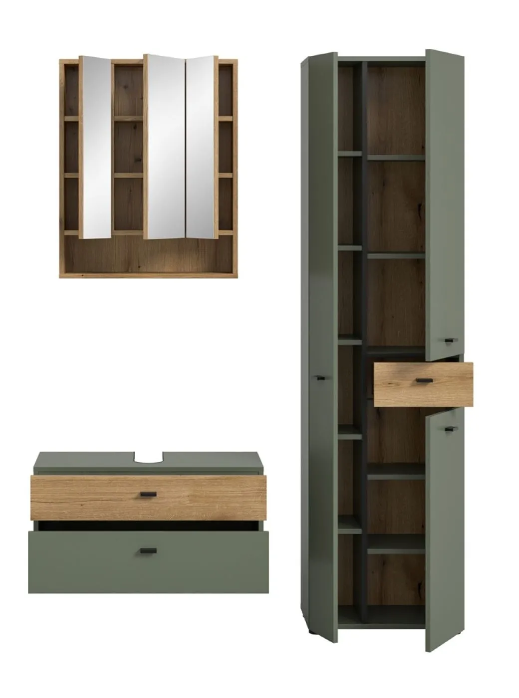 Badkombination Bad Set Aqua | 3-teilig | Sage Green / Evoke Oak mit