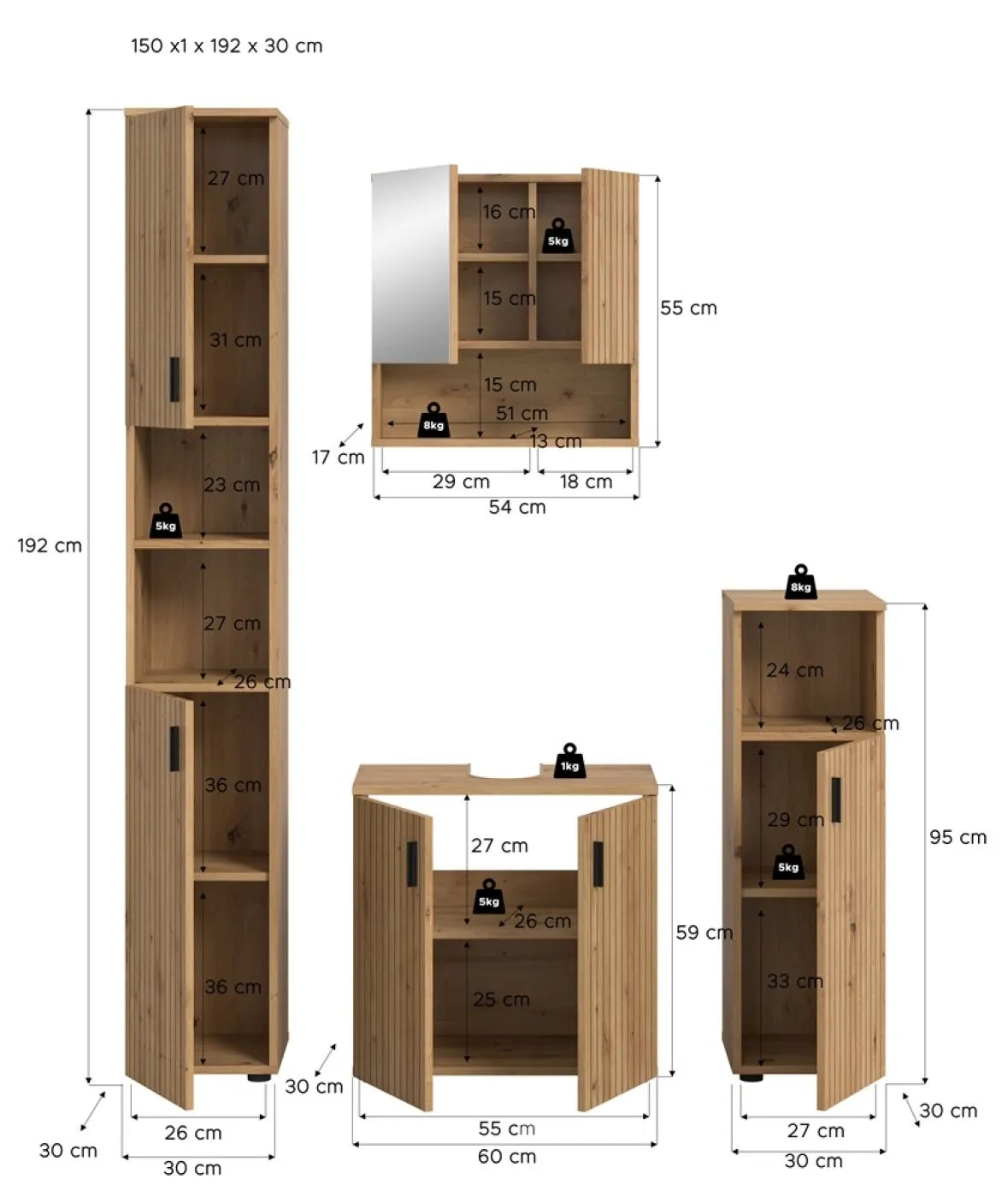 Badkombination Mone 1 | 4-teilig | Artisan Oak