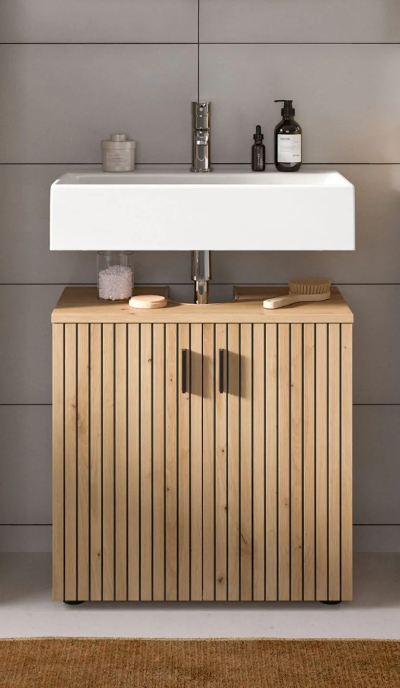 Badkombination Mone 1 | 4-teilig | Artisan Oak mit Aufsatzleuchte